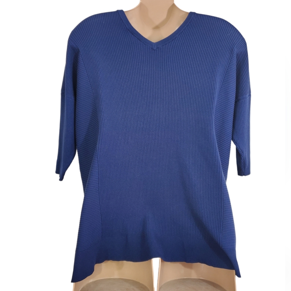 Lane Bryant 3/4 Sleeve V-Neck Ribbed Women's Sweater Blue ~ Pre-Owned Sz 22/24 - Picture 6 of 12